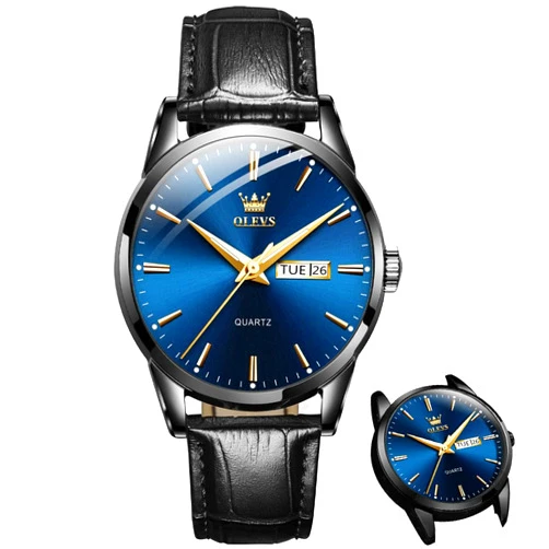 OLEVS Men's Simple Watch with Day and Date, Stainless Steel Analog Quartz Watches for Men, Classic Luminous Hands Men's Dress Watches, Black/White/Blue Dial