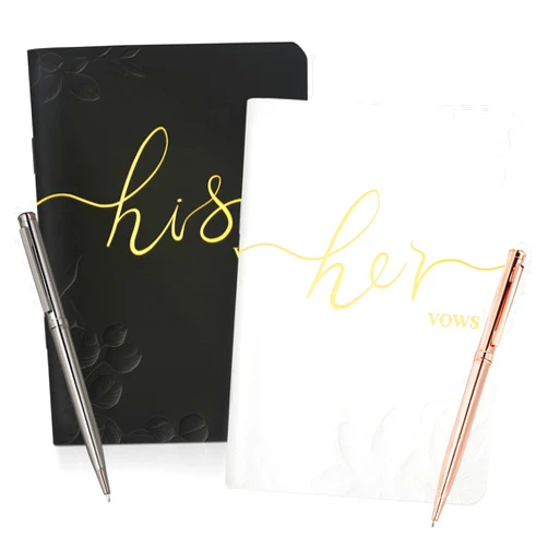 WEMATE Wedding Vow Books with Gold Foil Lettering, Upgraded Vow Books His and Hers with 2 Pen, His and Her Vow Books to Write Your Vows, Wedding Essentials & Wedding Gift, Black and White