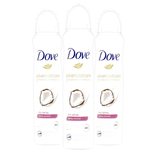 Dove Advanced Care Dry Spray Antiperspirant Deodorant Caring Coconut 3 Count For Women With 48 Hour Protection Soft And Comfortable Underarms 3.8 oz