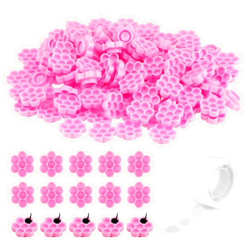 Salbsever 100 Pieces Lash Glue Flower Cup with Tape, Lash Extension Glue Ring, Lash Extension Glue Holder, Lash Rings for Glue, Eyelash Extension Rings Holder, Flower Glue Cup for Eyelash Extension Supplies