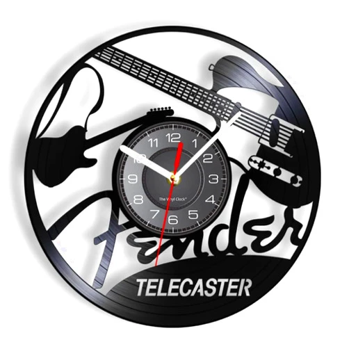 XUEQIN-YD 12 inch Clock Wall Decorative Vinyl Record Decor Electric Guitar Design Vinyl Record Wall Clock Musical Instruments Music Studio Modern Art Vintage Vinyl for Wall Art Decor