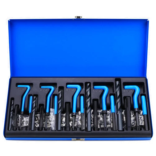 SEDY SAE Thread Repair Helicoil Kit - 131PC with HSS Drill Bits, Inserts, Taps, and Breakoff Tools for Rethreading on Metal, Engine, Pipe Repair - Sizes 1/4