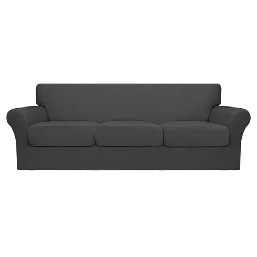 Easy-Going 4 Pieces Oversized Stretch Soft Couch Cover for Dogs - Washable Sofa Slipcover for 3 Separate Cushion Couch - Elastic Furniture Protector for Pets, Kids Dark Gray