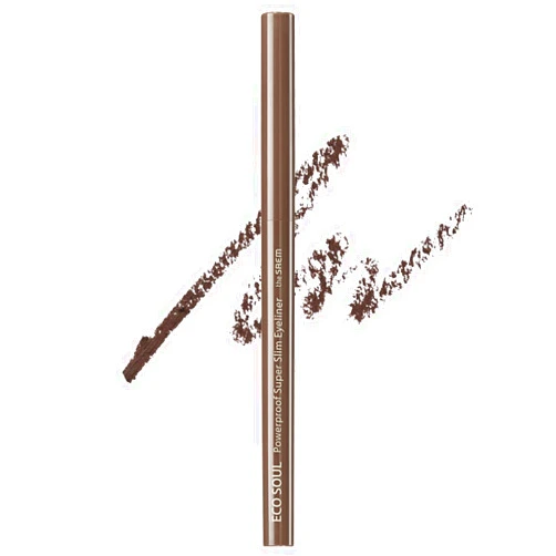 THESAEM Eco Soul Powerproof Super Slim Eyeliner - Smudge Proof Gel Eyeliner - Micro Precision Tip (2mm) - Highly Pigmented & Long-lasting Eye Makeup Glides on Smoothly, 0.1g (BR03 Teddy Brown)