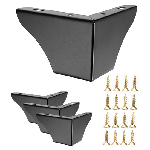 BSTKEY 4Pcs 8CM/3 Inch Modern Metal Furniture Sofa Cabinet Legs with Mounting Screws - DIY Replacement Legs Set for Furniture Cabinet Foot Legs Sofa Bed Desk Table Feet Support, Black