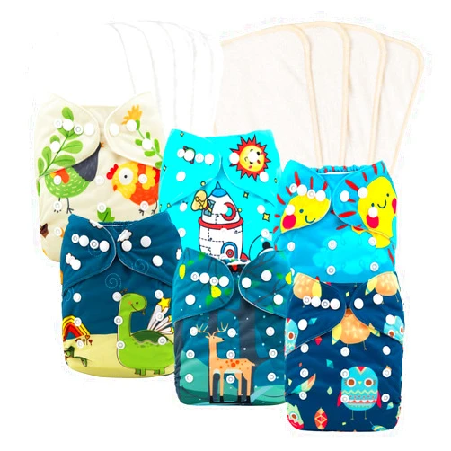 babygoal Reusable Cloth Diapers 6 Pack+6pcs Microfiber Inserts+4pcs Rayon from Bamboo Inserts, One Size Adjustable Washable Pocket Nappy Covers for Baby Boys,Rash-Free