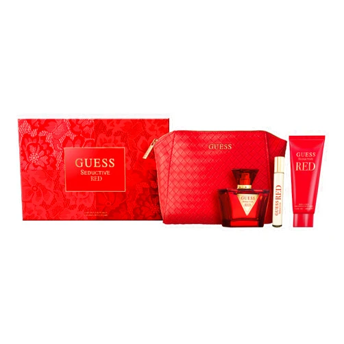 GUESS Seductive Red Women/Femme Eau de Toilette 4 Piece Gift Set - Perfume Spray 2.5 Fl. Oz. Travel Spray 0.5 Fl. Oz., Body Lotion 3.4 Fl. Oz., & Pouch