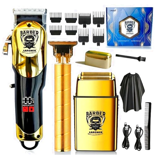 Largner Hair Clippers for Men Professional, Cordless Beard Trimmer & Electric Razor Shavers for Men, Rechargeable 3 Piece Barber Hair Cutting Kit LED Display Men's Grooming Kit