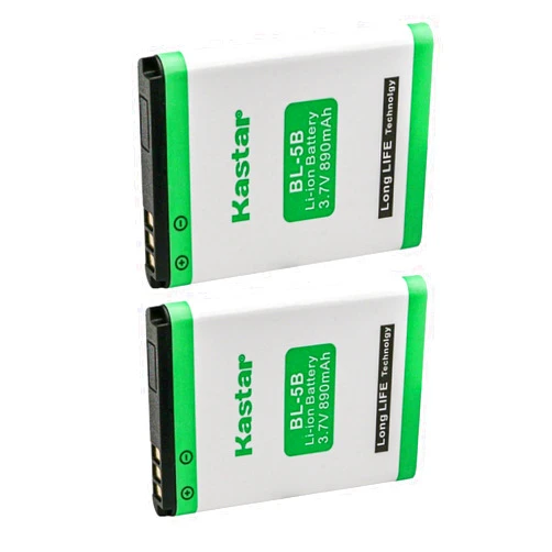 Kastar BL-5B Battery 2-Pack Replacement for Nok 6101, 6120 Classic, 6121 Classic, 6124 Classic, 6230, 7260, 7360, N80, N80 Internet Edition, N83, N90