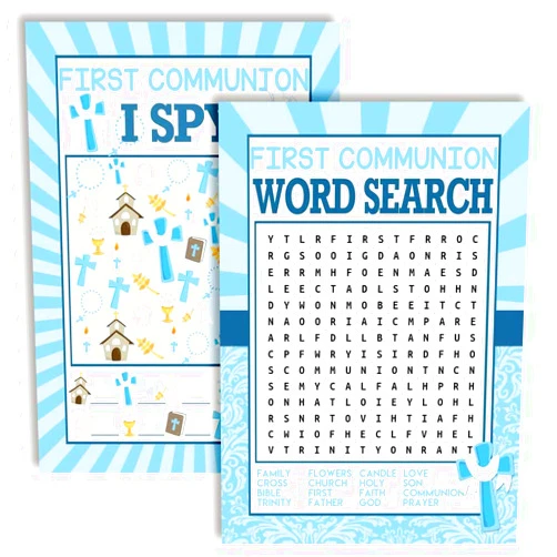 Amanda Creation First Holy Communion Religious Word Search I Spy Fill in Game Cards for Boys, Ten 5