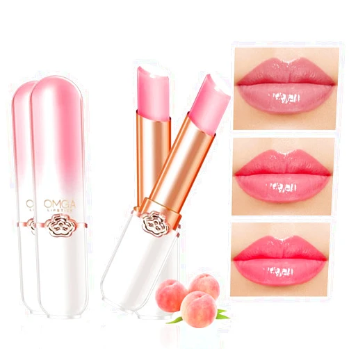 BINGBRUSH 2 Pcs Peach Color Changing Lipstick Queen,PH Mood Long Lasting Labiales Lip Gloss Lip Balm Tinted Magic Lip Stain Makeup Lipstick Set for Women
