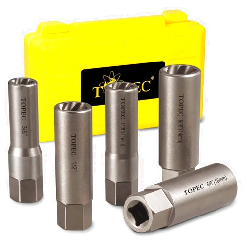 Topec 5-Piece Spiral Type Deep Extractor Set, Spark Plug Easy-out Set, for Removing Deeply trapped and Broken Bolts, Studs, Fittings, Threaded Pipes and Pins