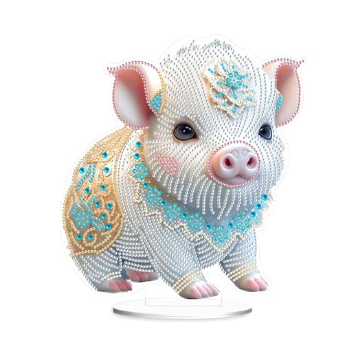 ARTopet DIY Diamond Desktop Ornament Special Shaped Crystal Twelve Zodiac Acrylic Diamond Art Painting Tabletop Ornaments Single Sided Diamond Home Decor-Pig