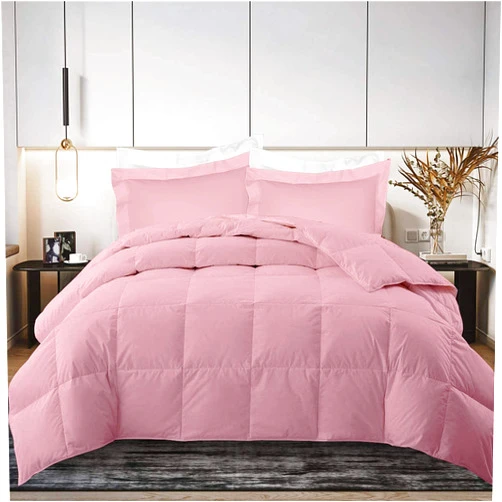 AnexLinen 3 PCs Box Stitched Comforter Set - 100% Egyptian Cotton Premium Quality 500 GSM Fill Quilted Set Palatial King (120''x98'') Size Pink Ultra-Soft All Season Comforter with 2 Pillow Shams