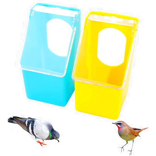 DQITJ 2 Pcs Pigeon Plastic Feeder, Bird Food Feeding Hanging Box for Bird Poultry Pigeon Parrot Parakeet Budgie Cage (One Hole)