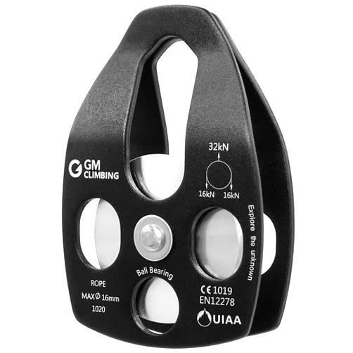 GM CLIMBING Large Rescue Pulley 32kN Single/Double Sheave with Swing Plate CE UIAA Certified