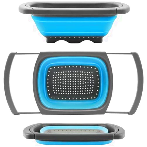 Hanoxe Collapsible Colander Strainer with Extendable Handles - Over the Sink Vegetable/Fruit Colanders Strainers for Kitchen, Capacity of 6 quart (Blue)