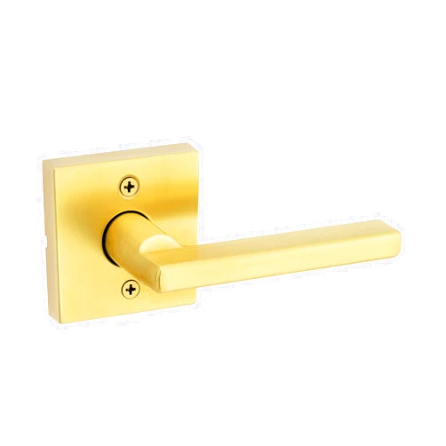 Kwikset Halifax Dummy Door Handle, Single Sided Lever for Closets, French Double Doors, and Pantry, Satin Brass Non-Turning Reversible Interior Push/Pull Lever, with Microban Protection, Square Rose