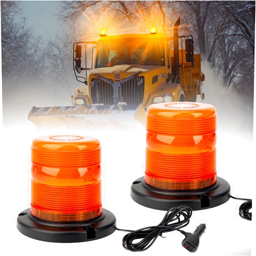 OPL5 2 Pcs Amber Forklift Beacon Strobe Lights, 12-24V 16 Flashing Modes 60 LED Warning Lights with Magnetic Base,Traffic Safety Light for Construction Vehicles Tractor,Tow Trucks, Snow Plow (Amber, 2 Pcs)