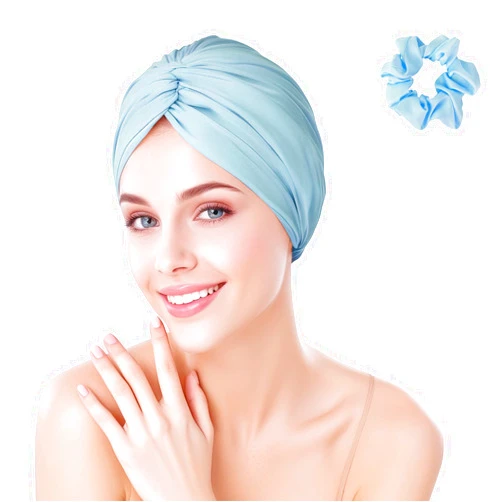 DURALA Adjustable Silky Satin Bonnet for Sleeping, Women Night Wrap Sleep Cap, Large Turban Include a Scrunchie for Long Hair Braid Stay on Head (Aqua Blue)