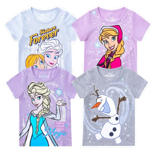 Disney Frozen Elsa, Anna, and Olaf Girls 4 Piece Short Sleeve T-Shirt for Toddler and Big Kids