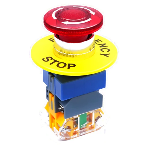 mxuteuk 22mm 110/120V LED Light Red Mushroom Emergency Stop Push Button Switch Illuminated Shut Off Estop Button 1 NC 1 NO 440V 10A, LAY37-11ZSD