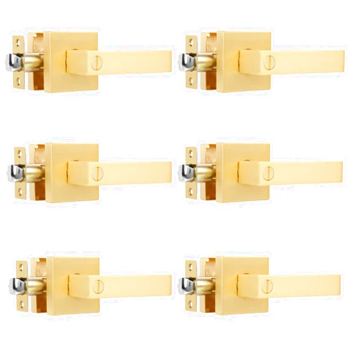 Heittis 6 Pack Privacy Heavy Door Handle Lever with Stain Brass Finish Modern Design Door Lock for Bedroom or Bathroom, Door Hardware Reversible for Left and Right Handed