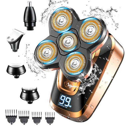 CHLANT Head Shavers for Bald Men, CHLANT Bald Head Shavers for Men Cordless Rechargeable,Electric Shavers Wet&Dry Waterproof 5 in 1 Rotary Shaver Electric Razor Grooming Kits with Hair Clippers Beard Trimmer