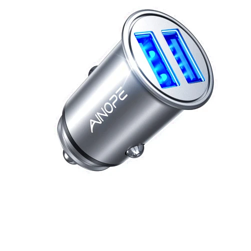 AINOPE Car Charger Smallest 4.8A All Metal USB Car Charger Port Fast Charge Car Charger Adapter Flush Fit Compatible with iPhone 16 Pro Max /15/14/13/12 iPad Air/Mini 3 Samsung Note 9/S10/S9, Silver