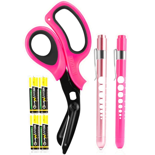 MEUUT 3 Pack Pen light & Medical Scissors-One Pantented Trauma Scissor Two LED Penlight with Pupil Gauge -8