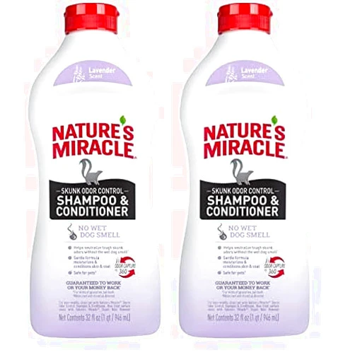 Nature's Miracle Skunk Odor Control Shampoo & Conditioner Lavender Scent 32 Ounces, Odor Control Formula (Pack of 2)