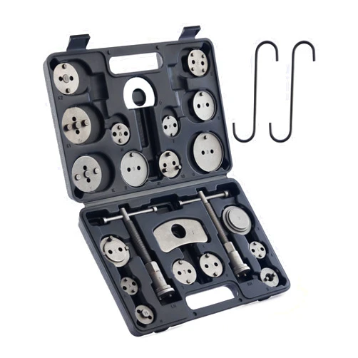 Orion Motor Tech Brake Caliper Wind Back Tool Kit, 24pc Brake Caliper Compression Tool Set with Thrust Bolt Assemblies Retaining Plates Caliper Hangers 18 Disc Adapters, Caliper Tool with Case, Black