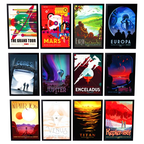 97 Decor Vintage Space Poster for Walls - Retro Space Wall Art, Space Grand Tour Travel Pictures Exoplanet Exploration Art Print, Retro Futurism Astronomy Mens Wall Decor (7x10 Unframed)