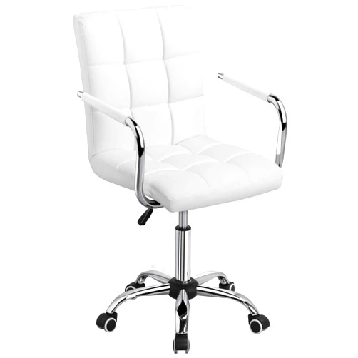 Yaheetech White Desk Chairs with Wheels/Armrests Modern PU Leather Office Chair Midback Adjustable Home Computer Executive Chair 360� Swivel