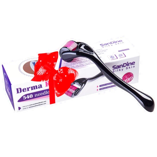 SanDine Silky Skin Microneedle Skin Roller - 540 Micro Needle Skin Care System - Ideal to Keep Your Skin Young and Radiant - Titanium for Silky Smooth and Beautiful Skin - Includes FREE E-Book - By Sandine (0.25mm)