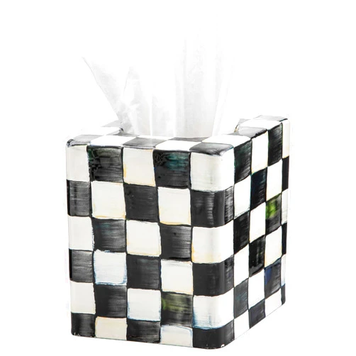 MACKENZIE-CHILDS Tissue-Box Cover, Tissue Holder for Home Decor, Black-and-White Courtly Check, Square
