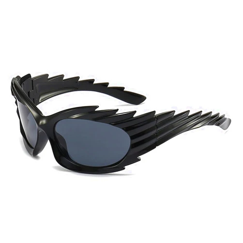 PEGH Wrap Around Y2K Sunglasses for Women's Men Trendy Spike Oval Shades Fashion Futuristic Oversized Cat Eye Sun Glasses