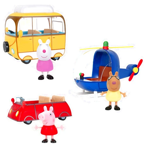 Peppa Pig Little Vehicles, 6 Piece Set - Includes Figures of Peppa, Suzy Sheep & Pedro Pony with Red Car, Campervan & Helicopter - Toy Gift for Kids - Ages 2+