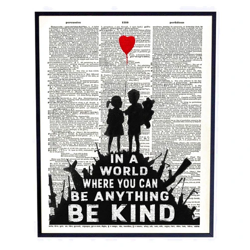 YELLOWBIRD ART & DESIGN Banksy Graffiti Wall Art - Upcycled Dictionary Art, Modern Home Decor, Urban Street Art 8x10 Poster Print - Unique Room Decorations for Office, Bedroom, Living Room - Great Gift - Photo Unframed