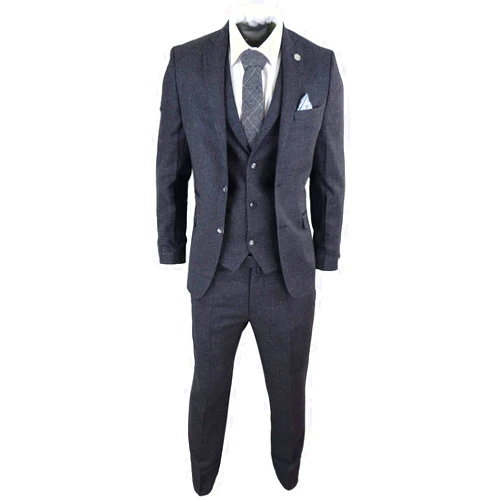 TruClothing Mens Wool 3 Piece Suit Tweed Olive Green Black Tailored Fit Classic