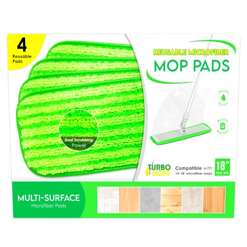 Turbo Microfiber Microfiber Mop Pads 4 Pack - Reusable Washable Cloth Mop Head Replacements Best Thick Spray Wet Dust Dry Flat Velcro Attachment 18