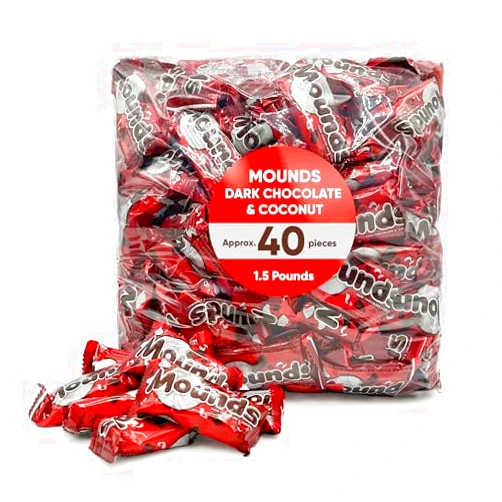 CHAIN & JO SWEETS Mounds Dark Chocolate and Coconut - Bulk Candy - 1.5 Pound Bag Approximately 40 Candy Mounds - Chocolate Candy, Christmas Candy - Gluten Free Snacks - Individually Wrapped Treats for Christmas and Parties