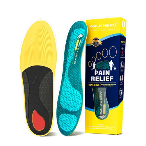 WALK·HERO COMFORT AND SUPPORT WalkHero Heavy Duty Pain Relief Insoles, 220+lbs High Arch Support Orthotics Inserts for Plantar Fasciitis, Flat Feet, Pronation and Heel Pain (Mens 8-8.5 | Womens 10-10.5, Coral Green)