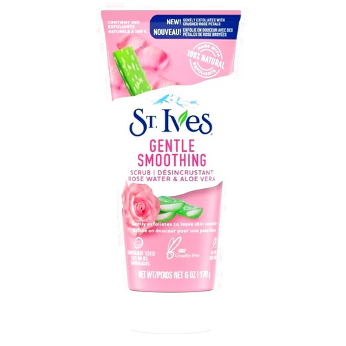 St. Ives Gentle Smoothing Face Scrub Our Gentlest Scrub Yet Rose Water and Aloe Vera Made with 100 percent Natural Exfoliants, Paraben Free, Oil-Free, Dermatologist Tested 6 oz