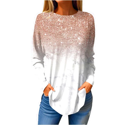 HUMMHUANJ Shirts for Women Dressy Casual Fall Shirts Long Sleeve Cute Tops Floral Tunics Tops Crew Neck Sweatshirts
