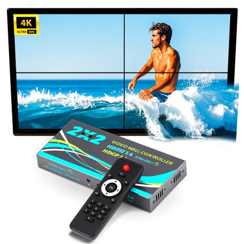 Spolehli 4K UHD Video Wall Controller 2x2, Video Wall Processor with 8 Splicing Modes Display @60hz, 180 Degree Rotate, Multi-Screen Splicing TV Wall Controller 1x2, 1x3, 1x4, 2x1, 3x1, 4x1