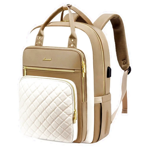 LOVEVOOK Laptop Backpack, D-Khaki-Beige, Unisex, 15.6in Laptop Compartment, 26L Capacity, 18 Pockets, Ergonomic Shoulder Straps, USB Charging Port