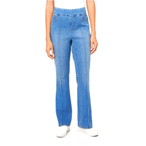 SLIM-SATION Women's Pull-on Pintuck Flare Leg Jean with Real Front and Back Pockets