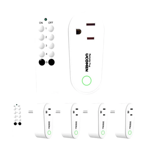 UCOMEN Remote Control Outlet with 100 ft Range,Wireless Light Switch for Household Appliances,Remote Light Switch Kit,White (5 Outlets + 2 Remotes) 1875W