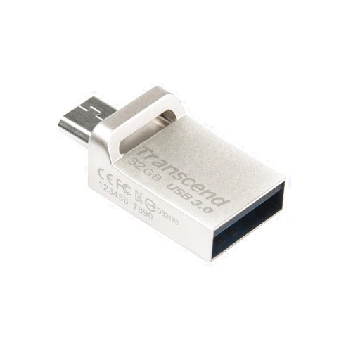 Transcend JetFlash 880 32GB Micro USB to USB 3.1 Gen 1 Type-A Dual Connector USB OTG Flash Drive for Android TS32GJF880S, Black, Silver